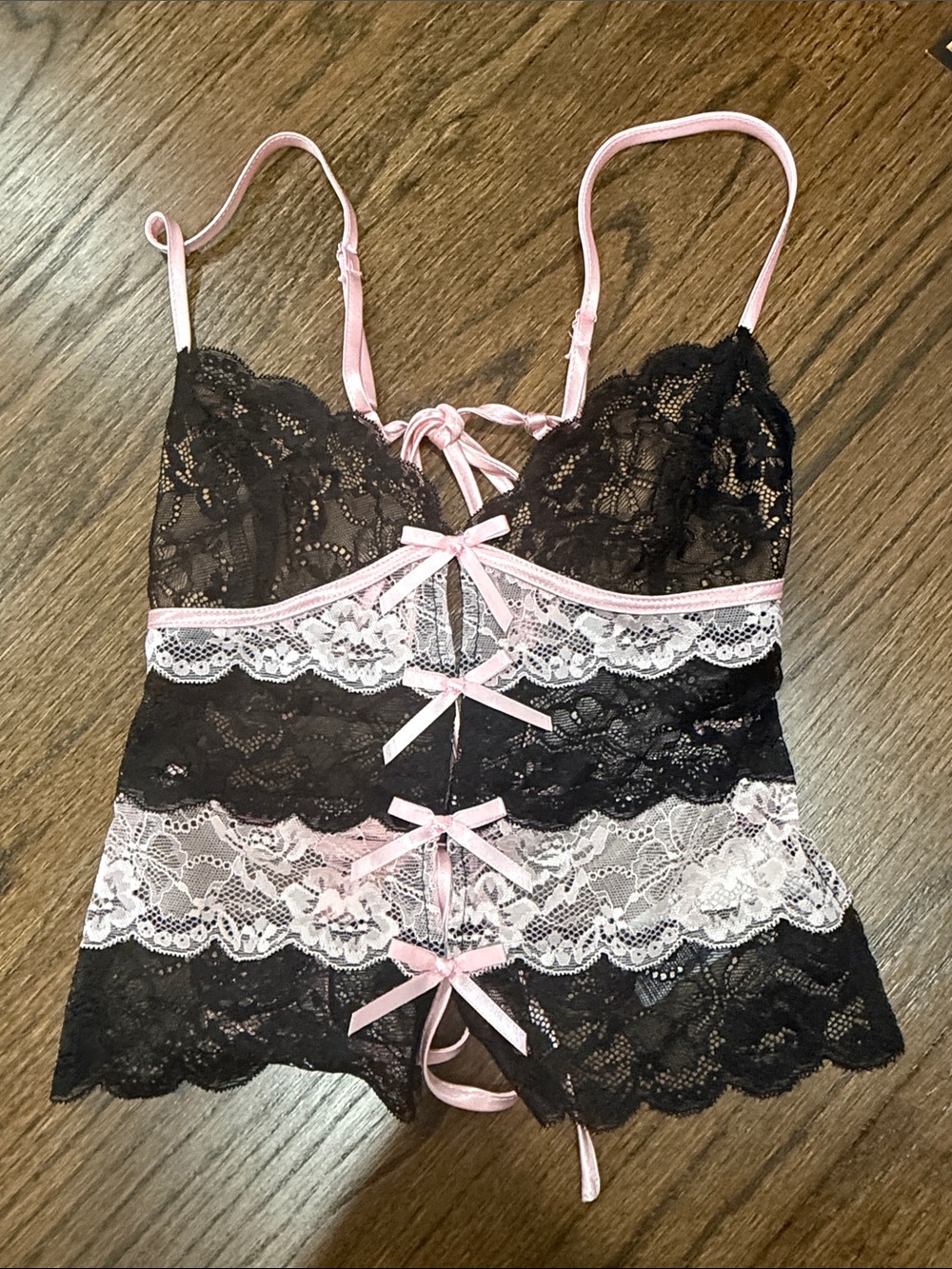 Edikted Black and Pink Lace Slip with Bow Accents